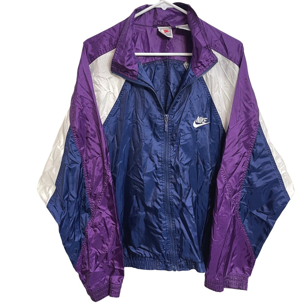 Vintage 90s Nike Colorblock Purple Windbreaker Jacket Retro Streetwear Size L
